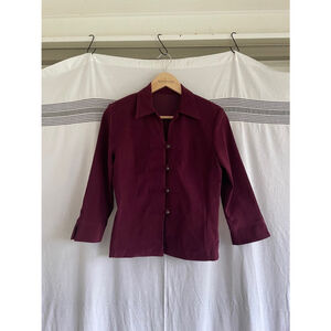Burgundy Suede Oriental Themed 3/4 Sleeve Blazer: S/M
